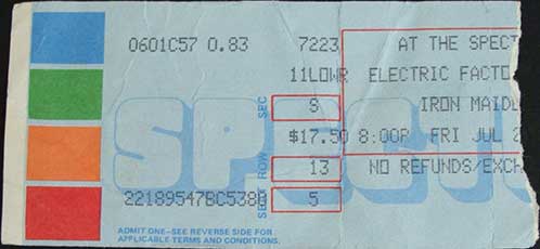 Ticket from Ace Frehley Philadelphia, PA, USA 22 July 1988 show